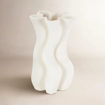 Cole And Grey Ceramic Ribbed Dimensional Wavy Abstract Vase With Floral Shaped Rim | Wayfair North America