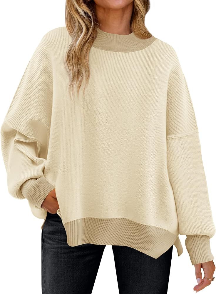 ZESICA Women's Winter Oversized Sweaters Long Sleeve Color Block Mock Neck Side Slit Comfy Loose ... | Amazon (US)
