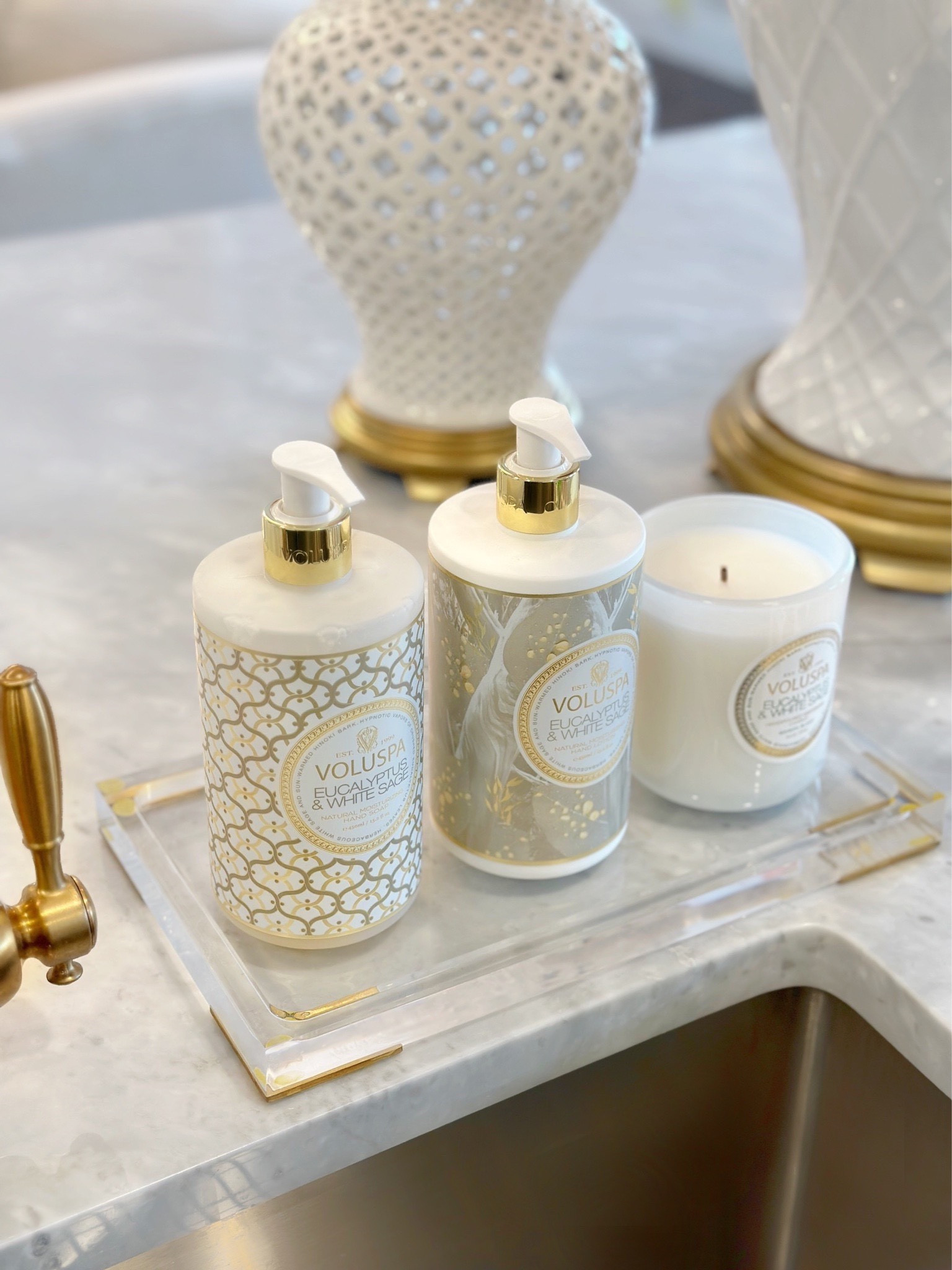 Winter soap and lotion set, kitchen sink styling acrylic tray lucite tray beautiful soap dispenser #kitchen #christmas 

#LTKHome #LTKSaleAlert #LTKFindsUnder50