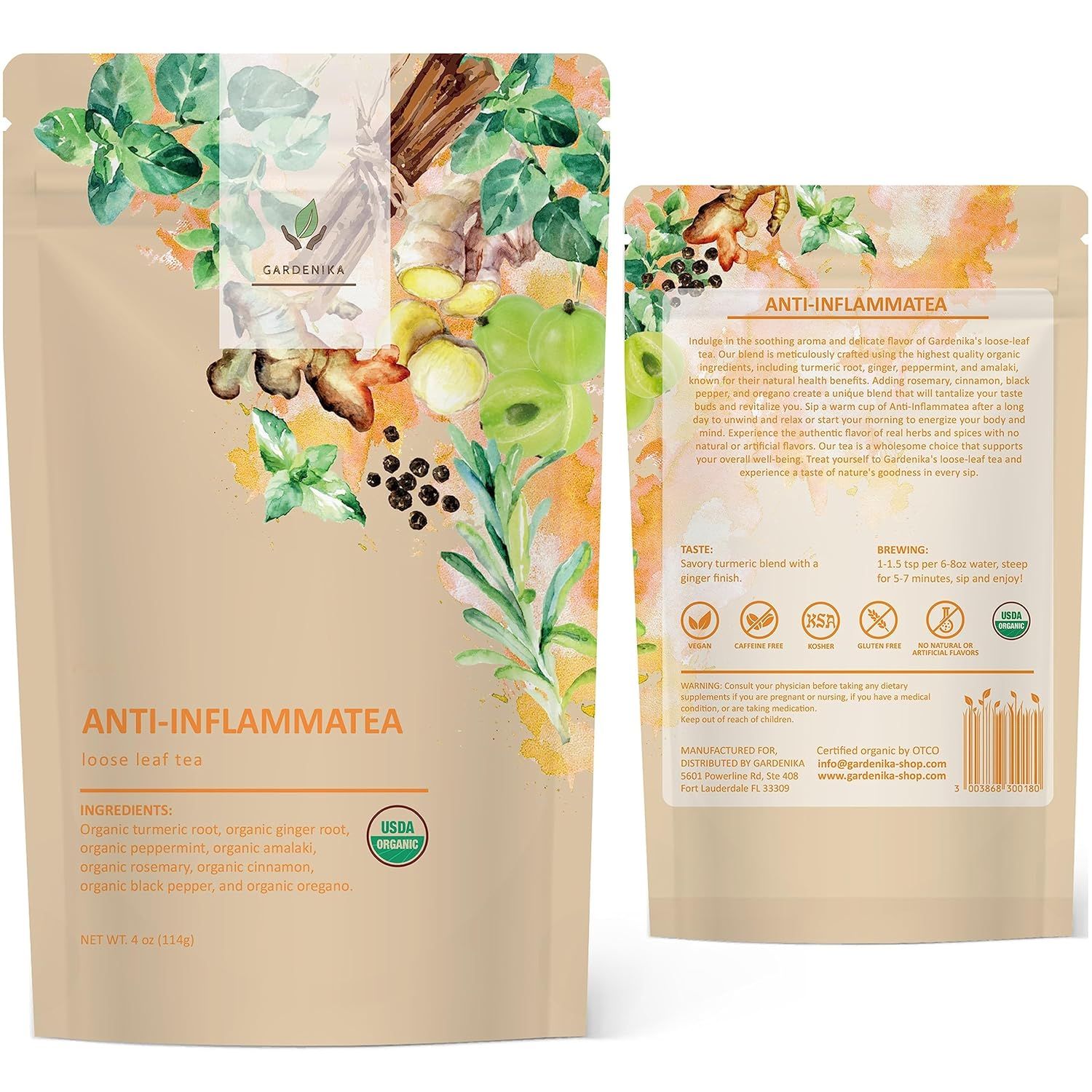 Anti-Inflammatea Loose Leaf Tea with Ginger, Turmeric, Peppermint, Black Pepper - Organic, Kosher... | Amazon (US)