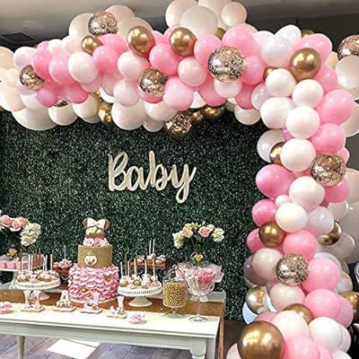 Pink Balloon Arch Garland Kit - 124 Pieces White Pink Gold and Gold Confetti Latex Balloons for B... | Amazon (US)