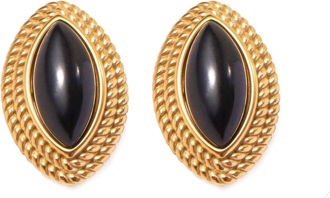Big Chunky Gold Earrings for Women Vintage Black Oval Earrings Onyx Statement Earrings Trendy Jew... | Amazon (US)