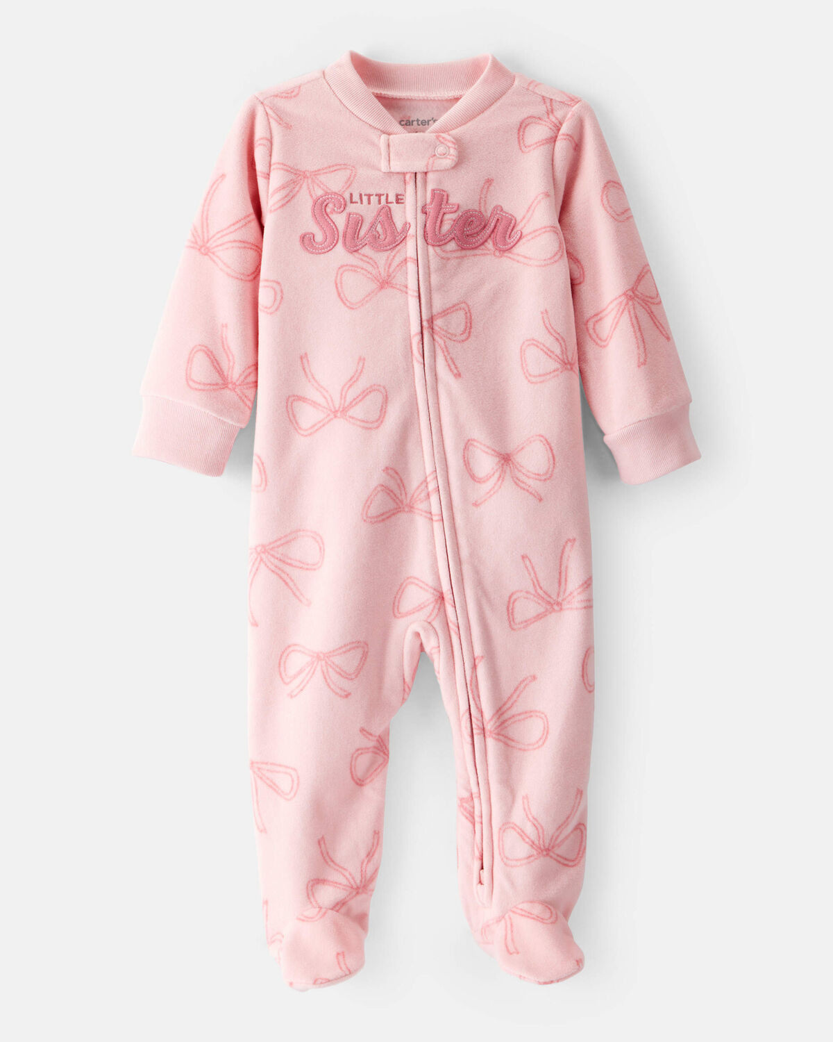 Baby Girl Bow Print Loose Fit Long-Sleeve Sleep & Play Pajamas - Pink | Carter's Inc