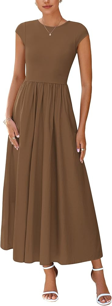 PRETTYGARDEN Women's 2025 Summer Casual Long Dresses Cap Sleeve Patchwork A Line Flowy Modest Ele... | Amazon (US)