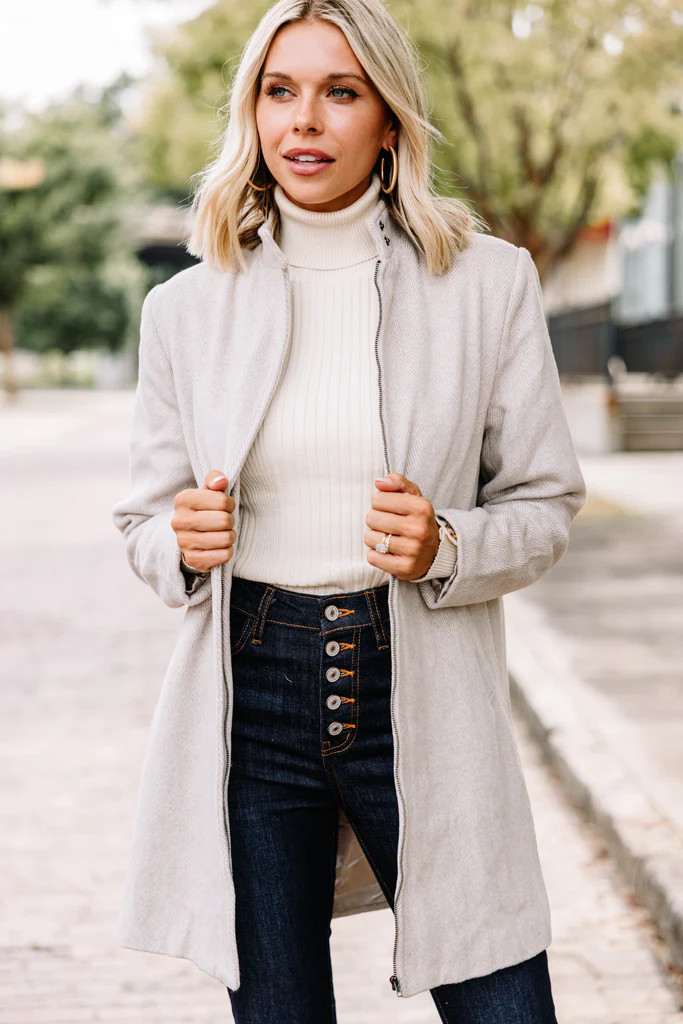 Do What You Can Oatmeal Brown Herringbone Coat | The Mint Julep Boutique