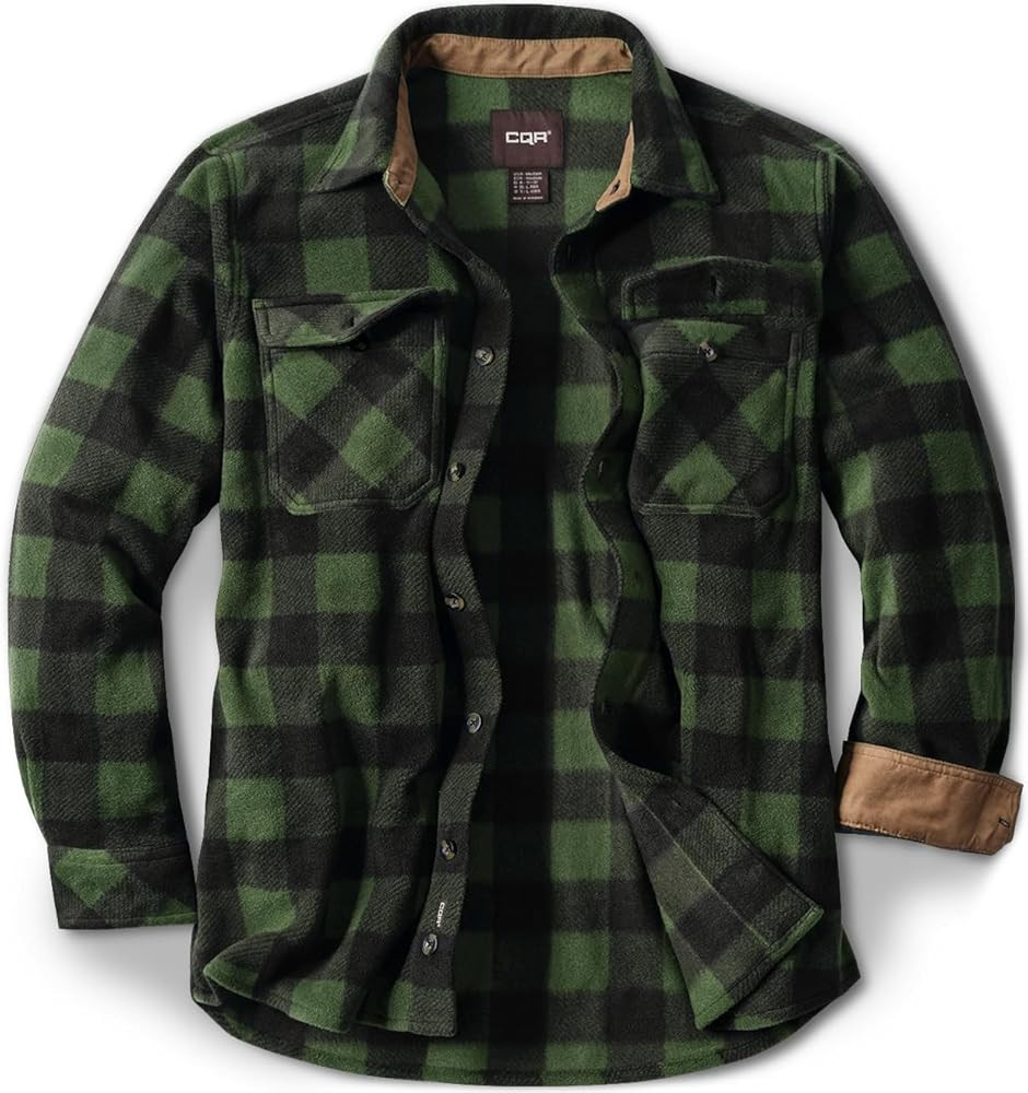 CQR Men's Long Sleeve Heavyweight Fleece Shirts, Plaid Button Up Shirt, Warm Outdoor Casual Shirt... | Amazon (US)