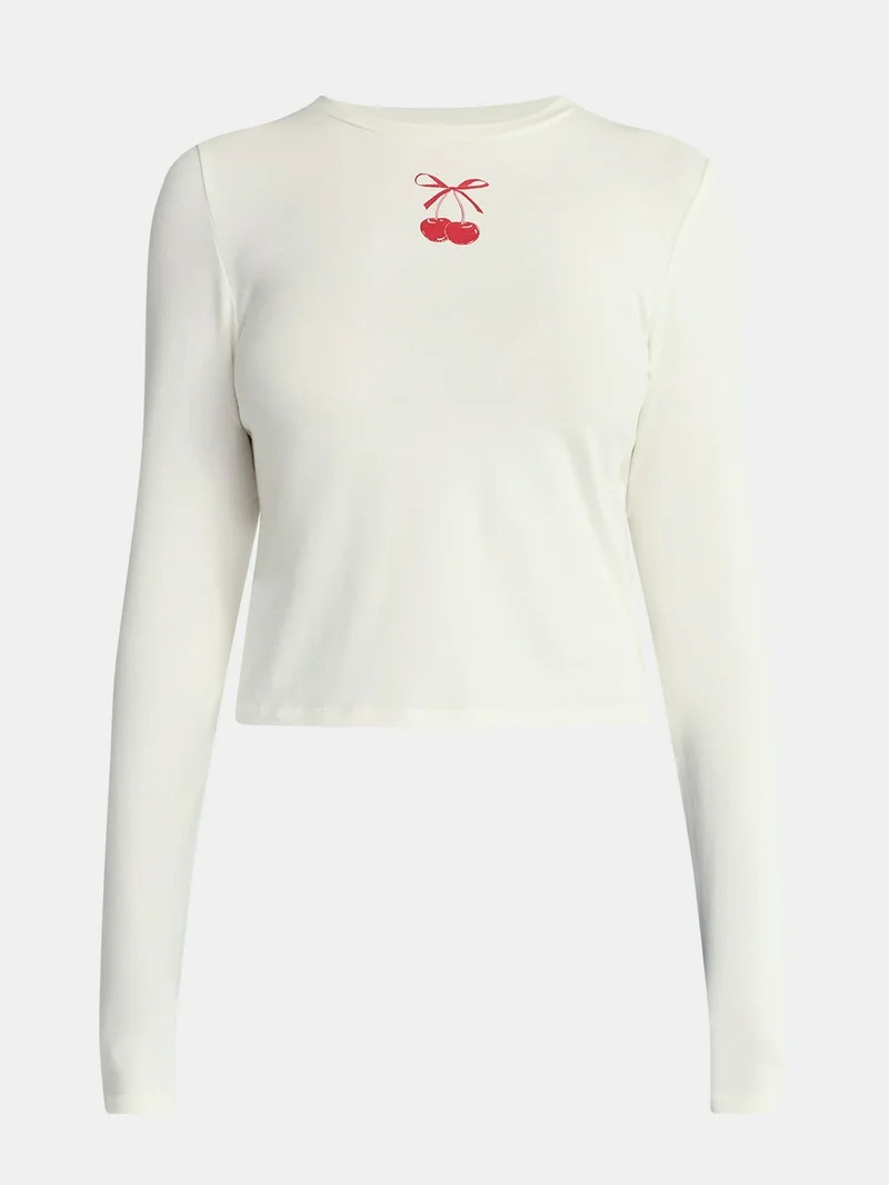 No Boundaries Baby Tee with Long Sleeves, Women’s - Walmart.com | Walmart (US)