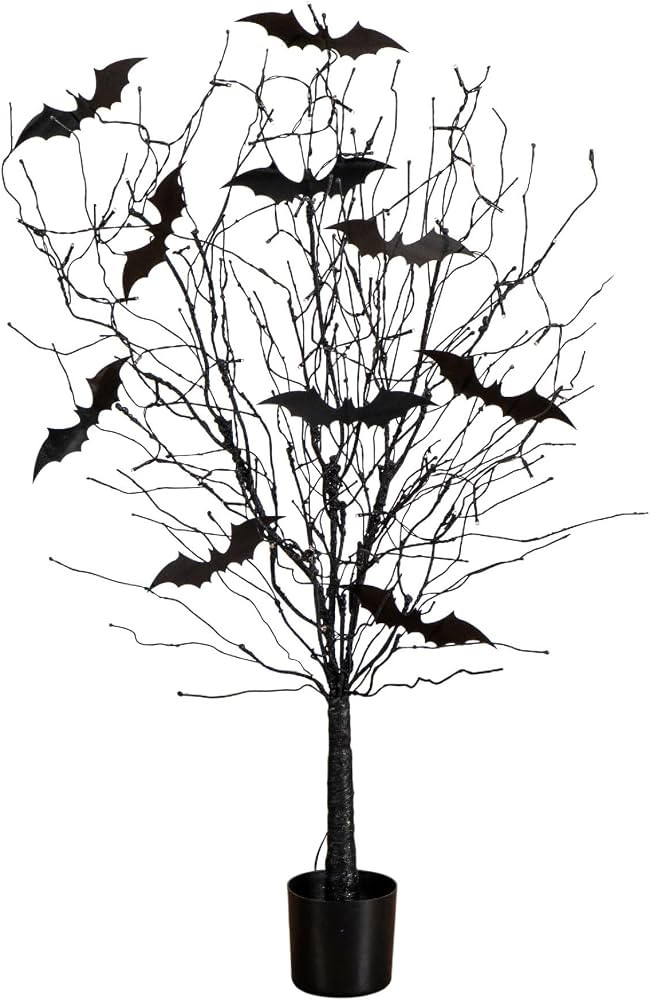 Nearly Natural 4ft Pre-Lit Black Twig Halloween Tree with 50 LED Lights | Amazon (US)