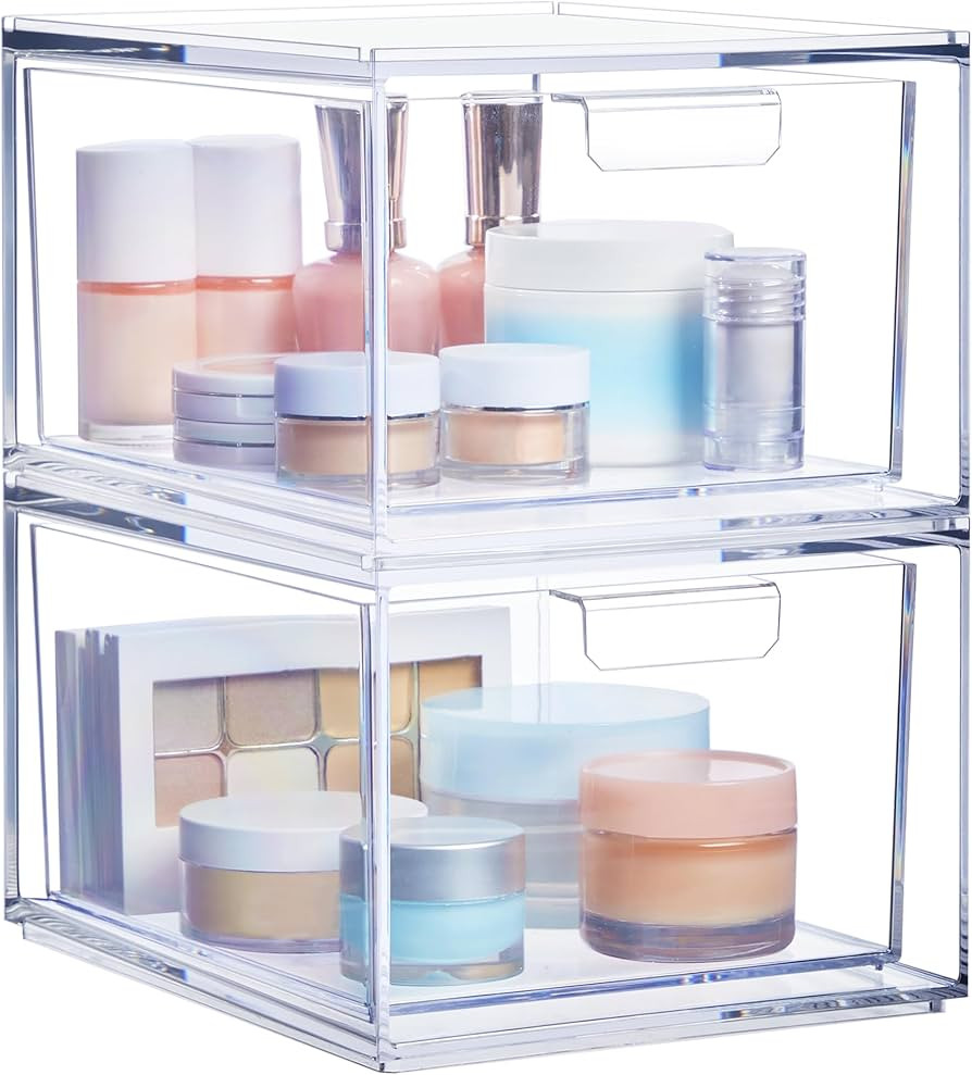 STORi Audrey Stackable Clear Bin Plastic Organizer Drawers | 2 Piece Set | Organize Cosmetics and... | Amazon (US)