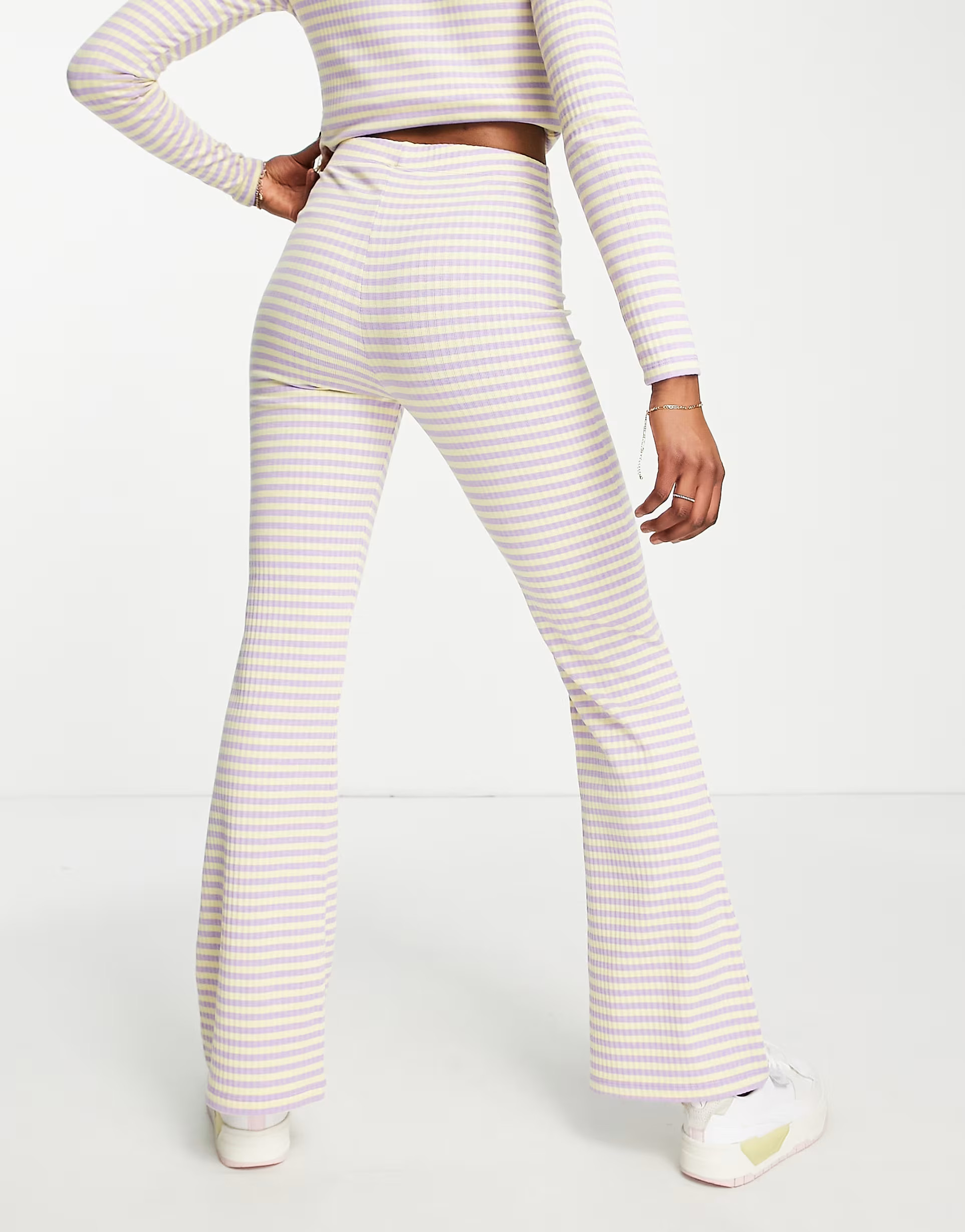 Pieces flared pants in yellow & lilac stripe | ASOS (Global)