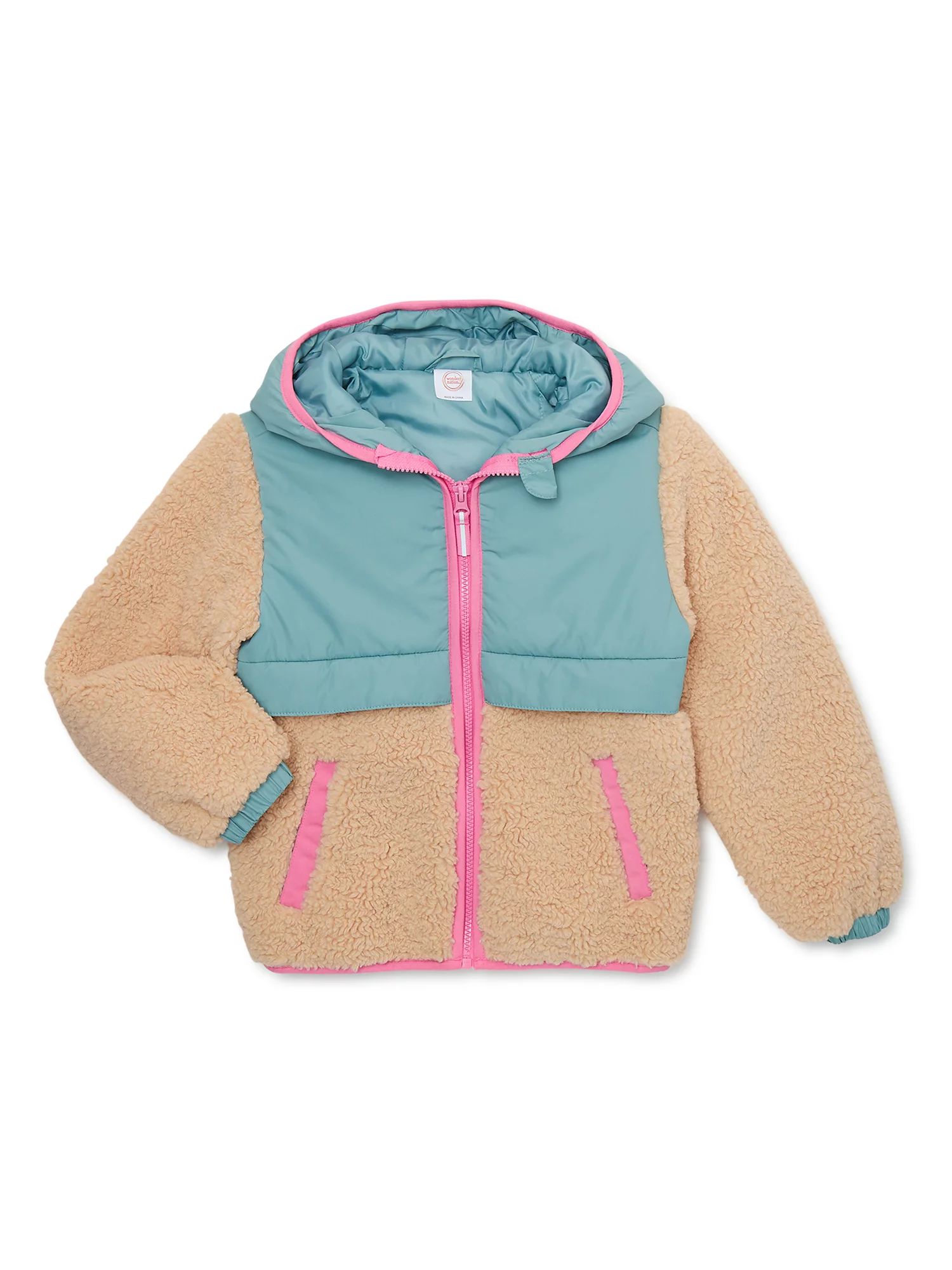 Wonder Nation Girls Faux Sherpa Bomber Jacket, Sizes 4-18 & Plus - Walmart.com | Walmart (US)