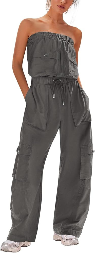 LAMISSCHE Womens Strapless Jumpsuits Cargo Pants Jumpsuits Off The Shoulder Tube Rompers One Piec... | Amazon (US)