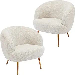 DUOMAY Modern Accent Chair Armchair Set of 2, Sherpa Upholstered Barrel Chair with Golden Legs Co... | Amazon (US)