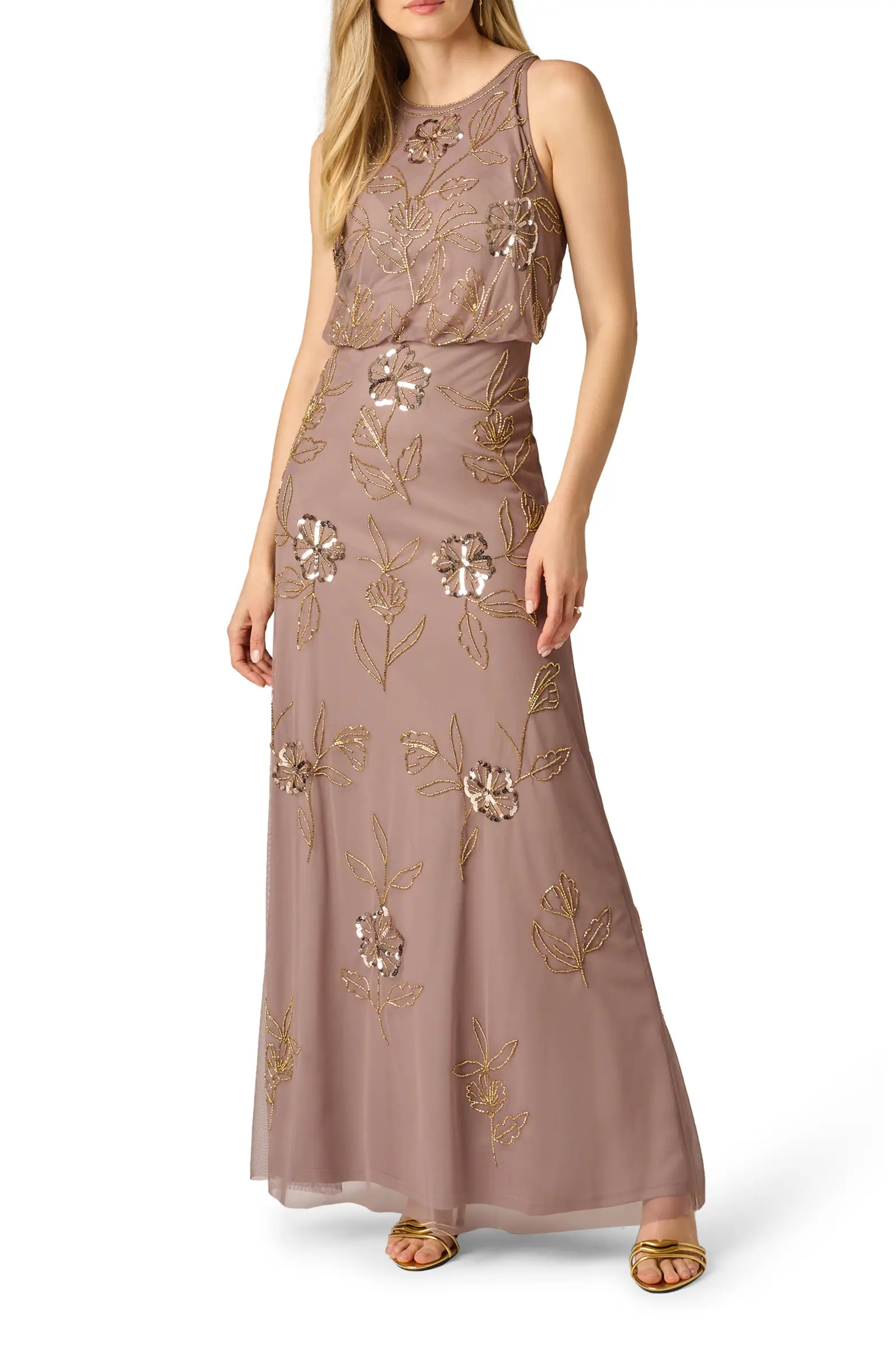 Adrianna Papell Beaded Floral Sleeveless Blouson Bodice Gown (Women) | Nordstrom | Nordstrom