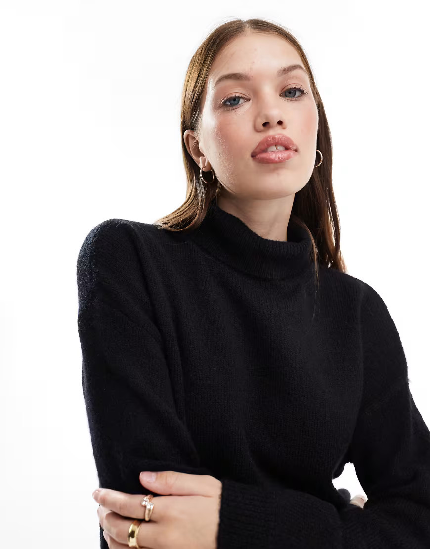 ASOS DESIGN knitted high neck sweater in black | ASOS (Global)