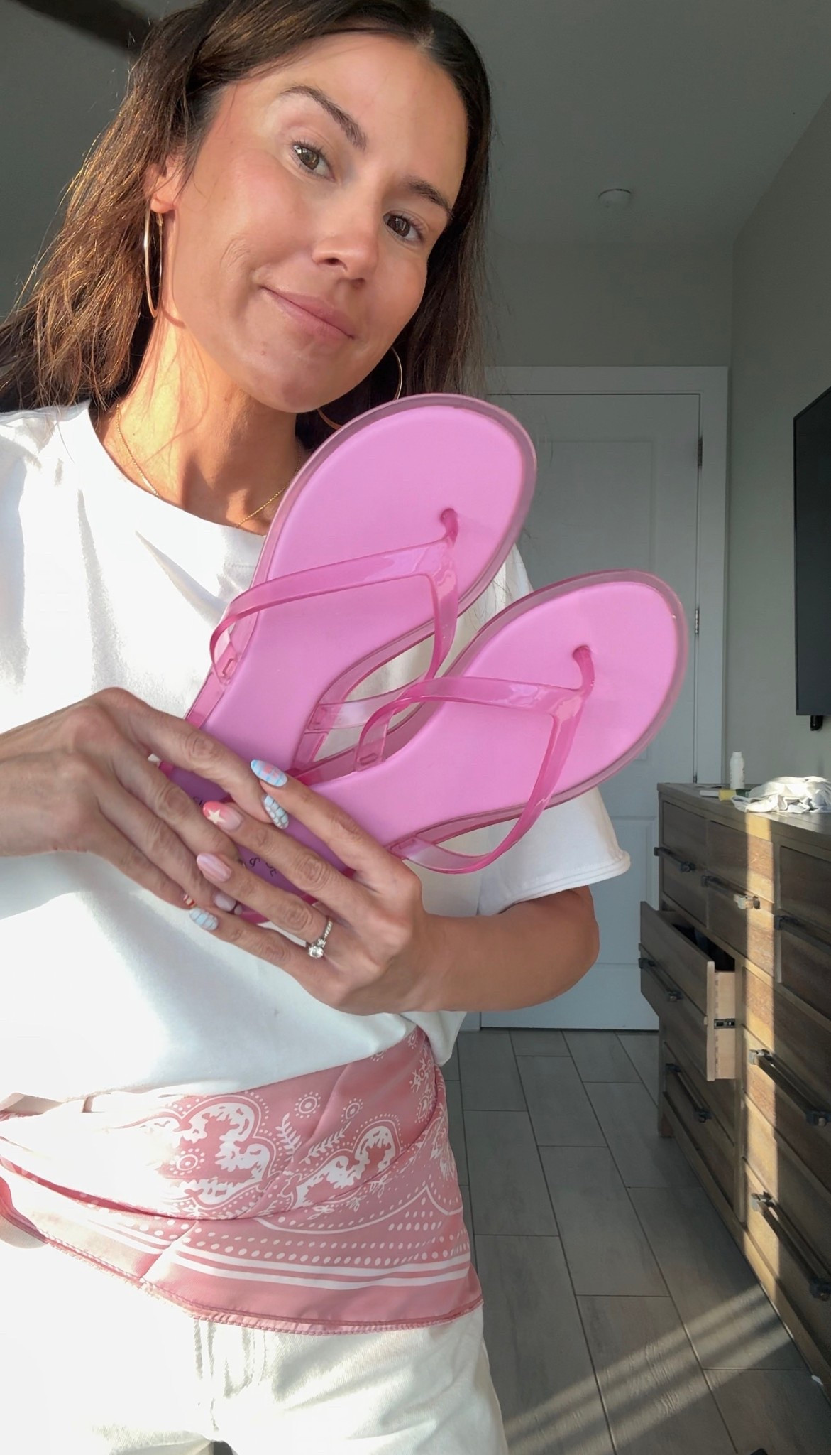 Loving these new hot pink flip flops from @Target  under $20!!

Spring outfit, vacation outfit, white denim, pink bandana, white tee, target fashion, Amazon fashion 

#LTKspring #LTKootd #LTKOver40