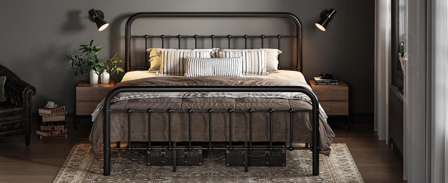 Allewie King Size Metal Platform Bed Frame with Victorian Style Wrought Iron-Art Headboard/Footbo... | Amazon (US)