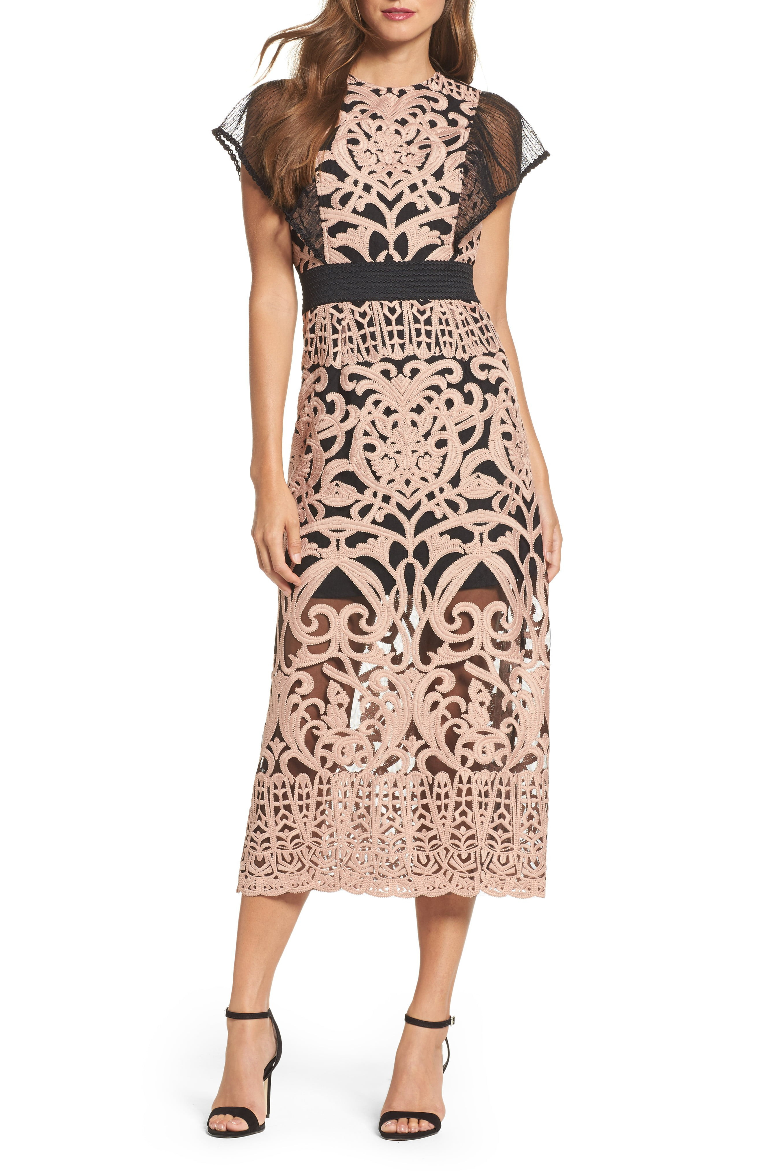 Rosabel Embroidered Midi Sheath Dress | Nordstrom