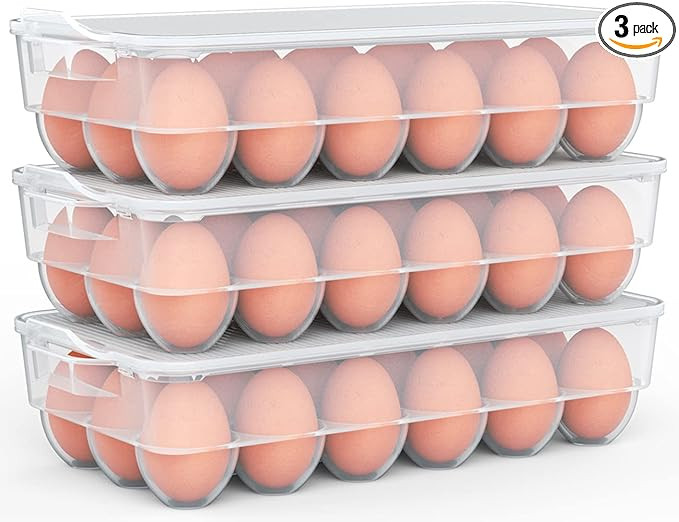 WYT Clear Covered Egg Holder 3-Pack, Plastic Egg Storage for Refrigerator, Egg Tray Container wit... | Amazon (US)