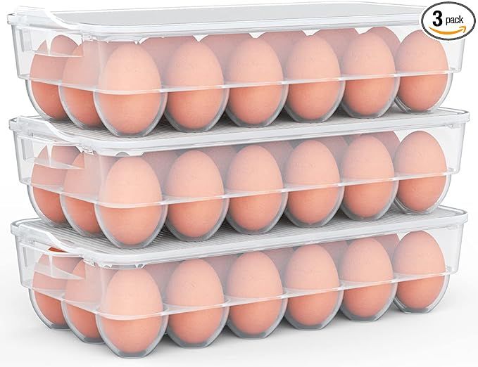 WYT Clear Covered Egg Holder 3-Pack, Plastic Egg Storage for Refrigerator, Egg Tray Container wit... | Amazon (US)