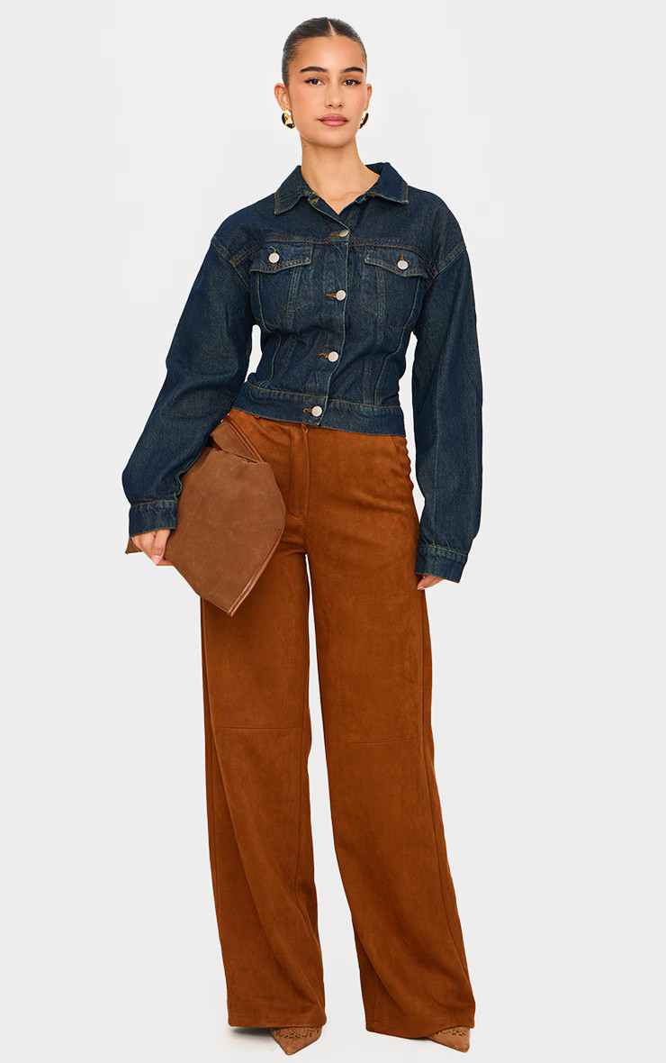 Camel Faux Suede Tailored Straight Leg Pants | PrettyLittleThing US