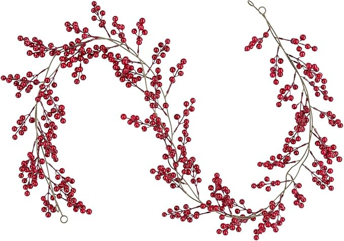 SHACOS Artificial 5.7 ft Red Berry Garlands Set of 2 Christmas Garland Burgundy Red Berry Garland... | Amazon (US)