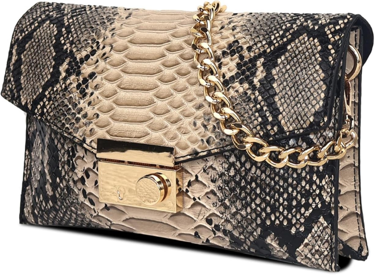 Women's Retro Chain Shoulder bag Snake Print Purse, Leather Crossbody Bag Handbag Evening Bag,Env... | Amazon (US)
