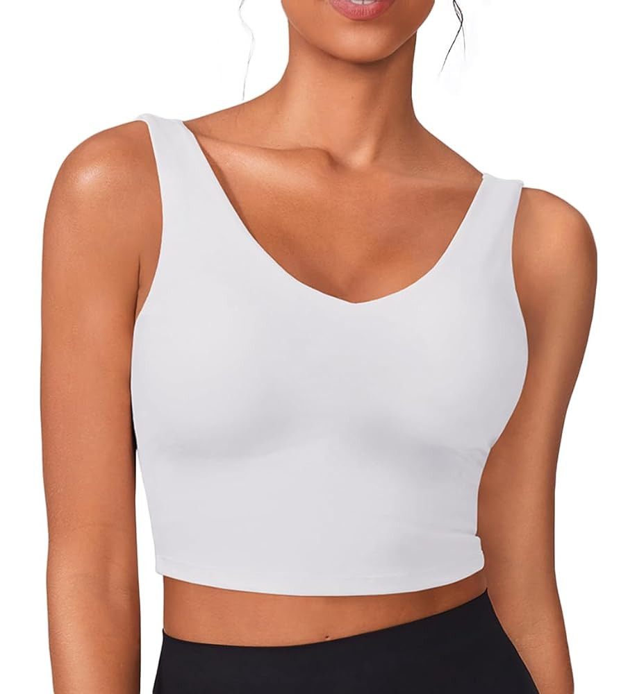 PINSPARK Sports Bras for Women Built in Bras Padded Yoga Bra V Neck Longline Workout Tank Tops wi... | Amazon (US)