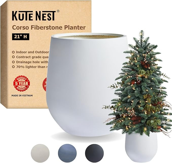 21" H Fiberstone Large Corso Planter, White, 15" Pot Opening, Round Tapered Planter Drainage Pots... | Amazon (US)