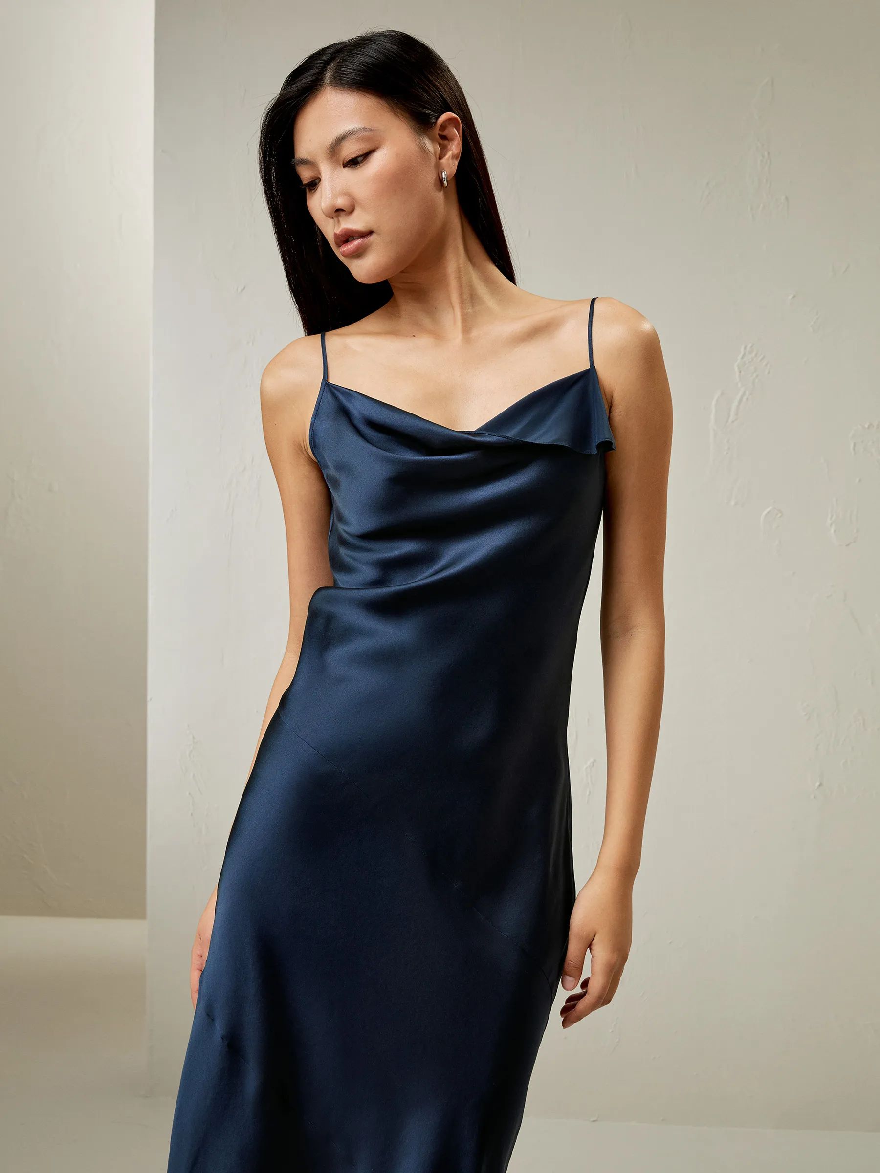 Cowl Neck Oblique-layered Silk Dress | LilySilk