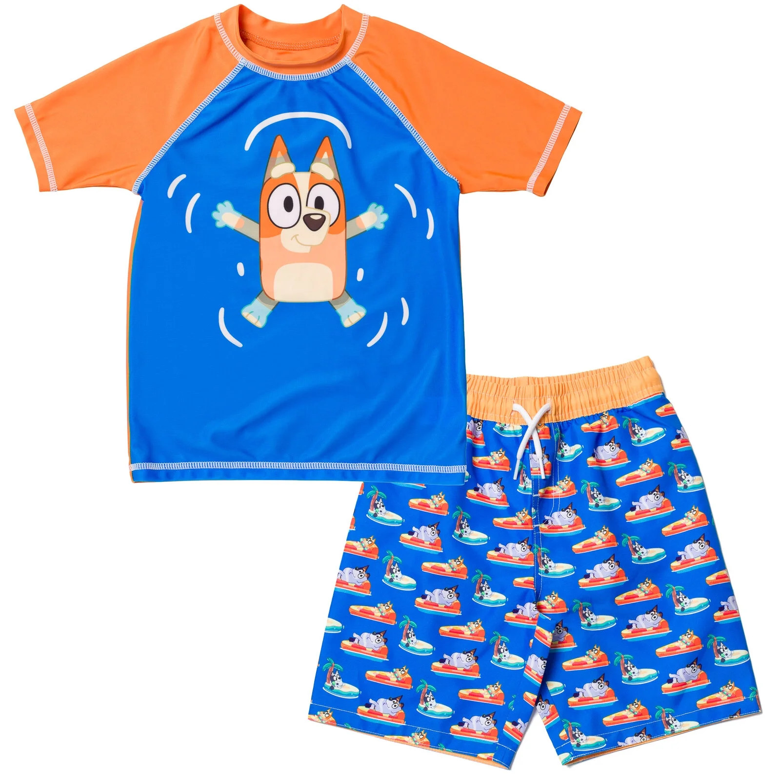 Bluey Bingo Toddler Boys Rash Guard and Swim Trunks Outfit Set Blue Orange 3T | Walmart (US)