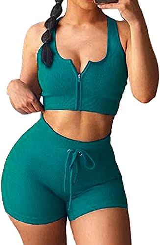 SVVINN Workout 2 Pieces Seamless Sets for Women Yoga Outfits Short Tops and Zipper Bras | Amazon (US)