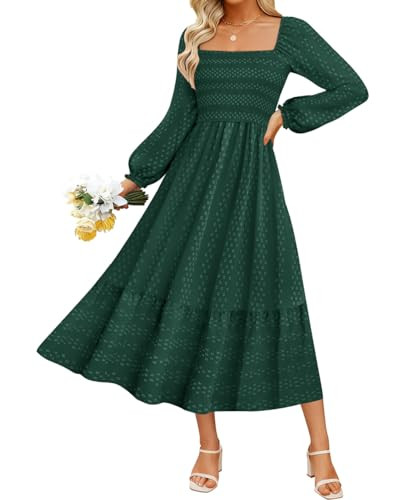 RITERA Plus Size Fall Dresses for Curvy Women Maxi Wedding Guest Long Sleeve Smocked Swiss Dot Wi... | Amazon (US)