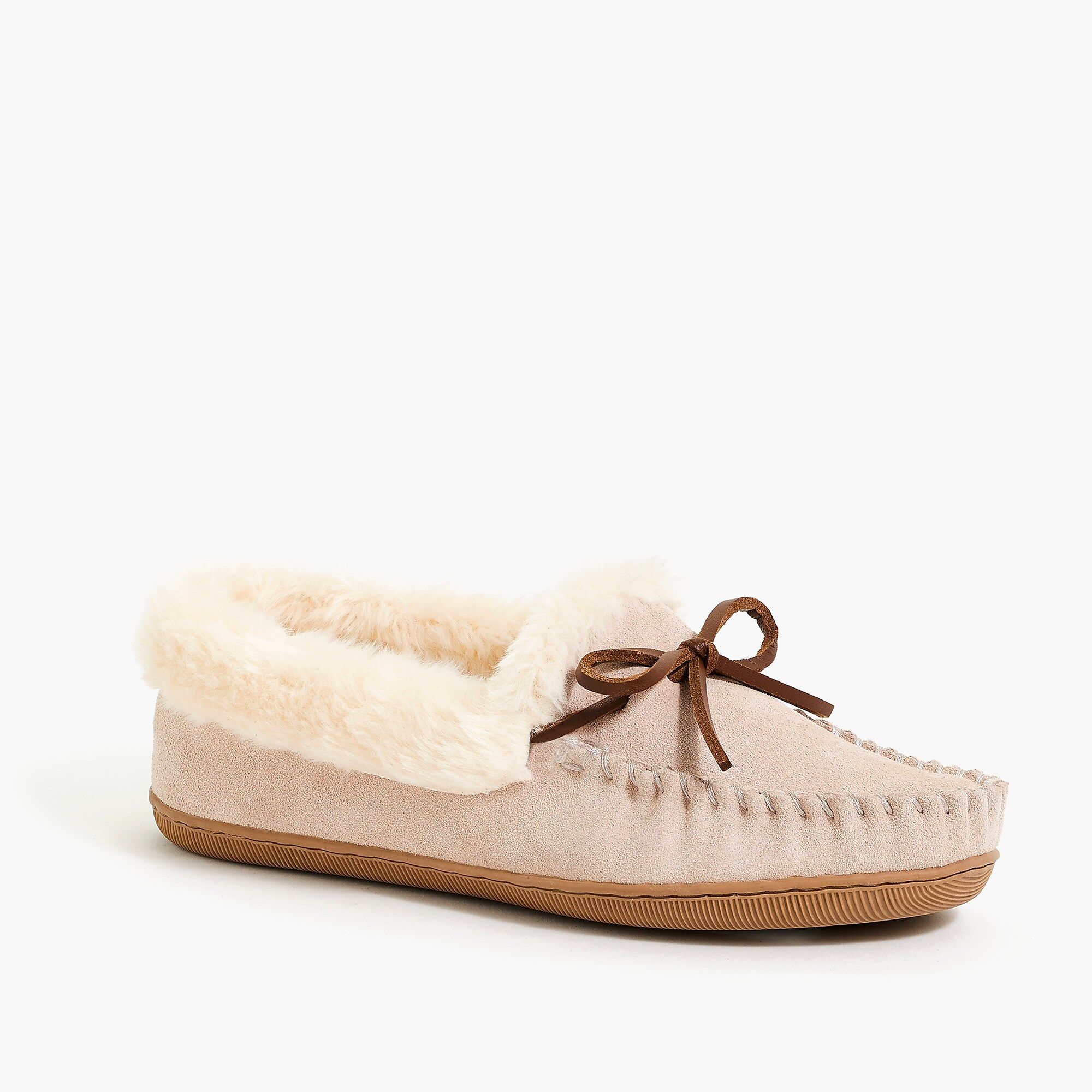Suede faux-shearling moccasin slippers | J.Crew Factory