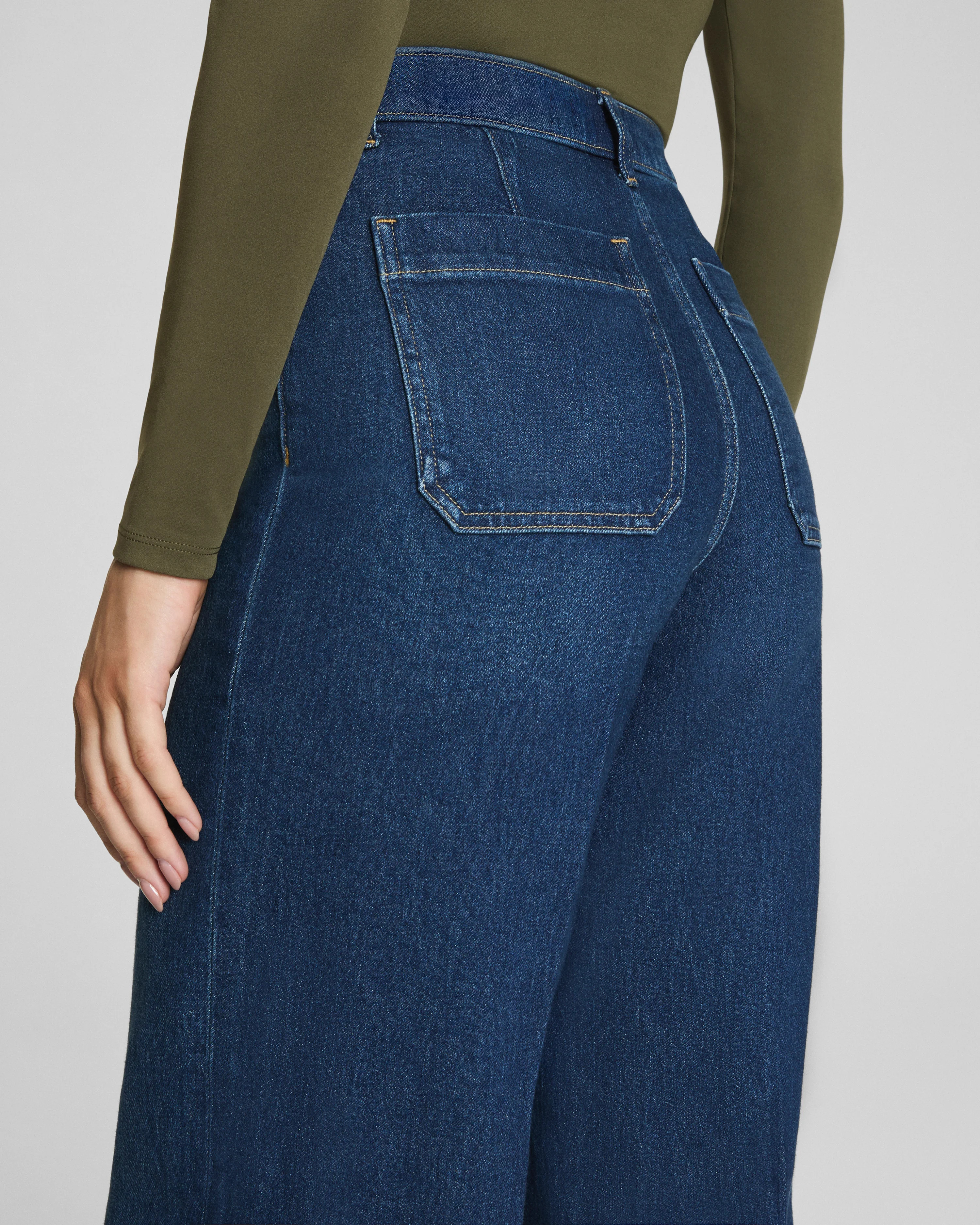 Cropped Wide Leg Jeans with Patch Pockets | Spanx