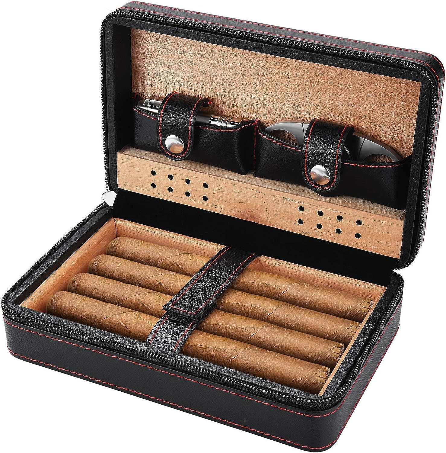 Cigar Humidor Accessories - SEEJI Cigar Case Travel - Portable Leather Humidor Humidifier Cigar C... | Amazon (US)