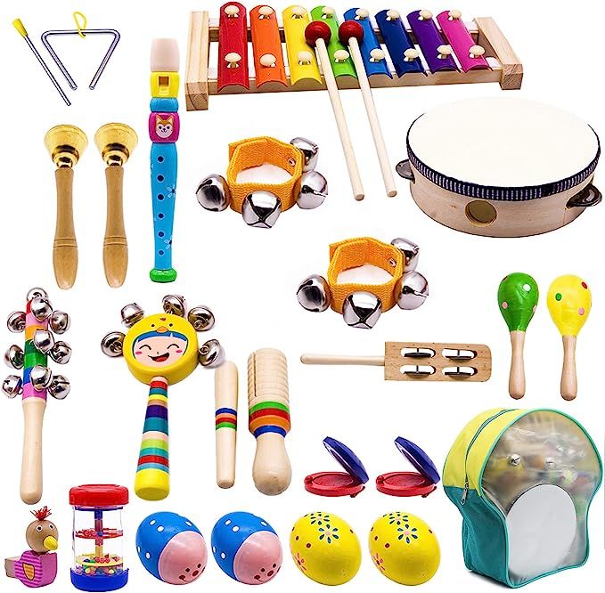 ATDAWN Kids Musical Instruments, 15 Types 22pcs Wood Percussion Xylophone Toys for Boys and Girls... | Amazon (US)