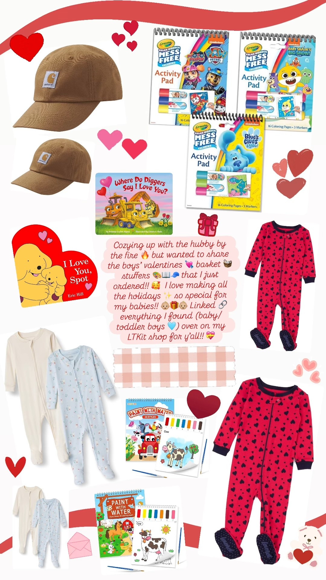 Cozying up with the hubby by the fire 🔥 but wanted to share the boys’ valentines 💘 basket 🧺 stuffers 🎨📖🧢 that I just ordered!! 🥰  I love making all the holidays ✨ so special for my babies!! 👶🏼🎁👶🏼 Linked 🔗 everything I found (baby/toddler boys 🩵) over on my LTKit shop for y’all!! 💝

#LTKKids #LTKValentine #LTKmomlife