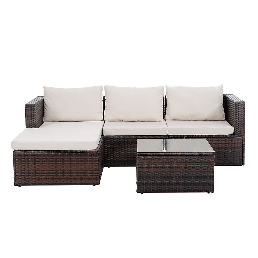 Damerin 4-Piece Wicker 2 Patio Sofa Conversation Set with Off-white Cushions | Lowe's