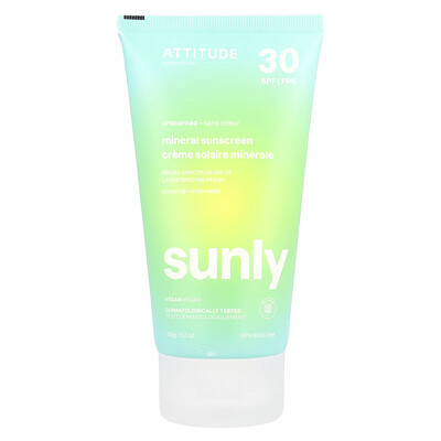 ATTITUDE, Sunly, Mineral Sunscreen, 30 SPF, Unscented , 5.2 oz (150 g) | iHerb