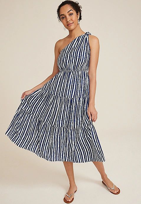 Striped One Shoulder Maxi Dress | Maurices