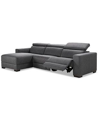 Furniture Nevio 3-Pc. Fabric Sectional Sofa with Chaise, 1 Power Recliner and Articulating Headre... | Macys (US)