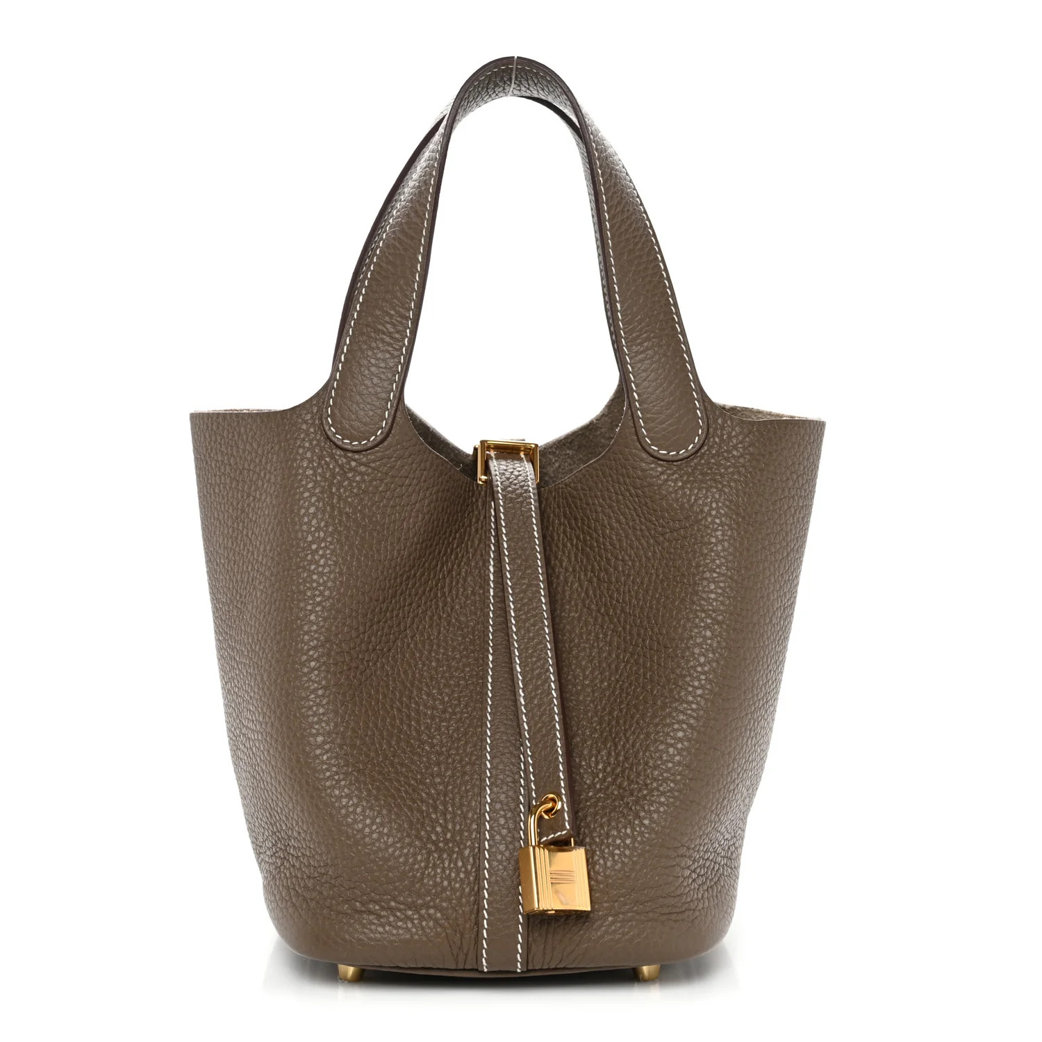 Taurillon Clemence Picotin Lock 18 PM Etoupe | FASHIONPHILE (US)