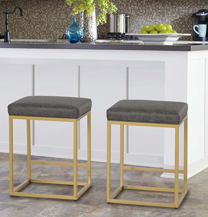MAISON ARTS Gold Counter Height 24" Bar Stools Set of 2 for Kitchen Counter Modern Barstools Upho... | Amazon (US)