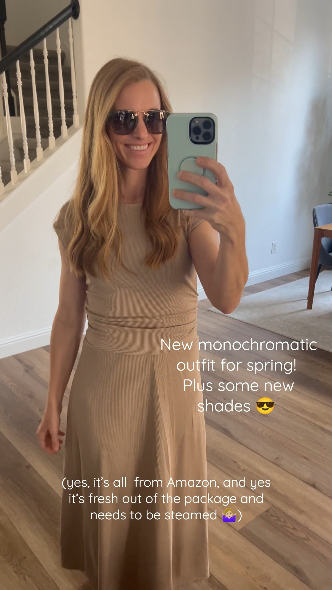 Adorable new monochromatic set from Amazon! It’s so light and comfy and can be dressed up or down. (white sneakers for me!) Obviously had to get some new sunnies, too! For size reference, I’m 5’-6”, 135lbs and this set is size “small”.  The color is khaki!

#LTKFindsUnder50 #LTKWorkwear #LTKSeasonal