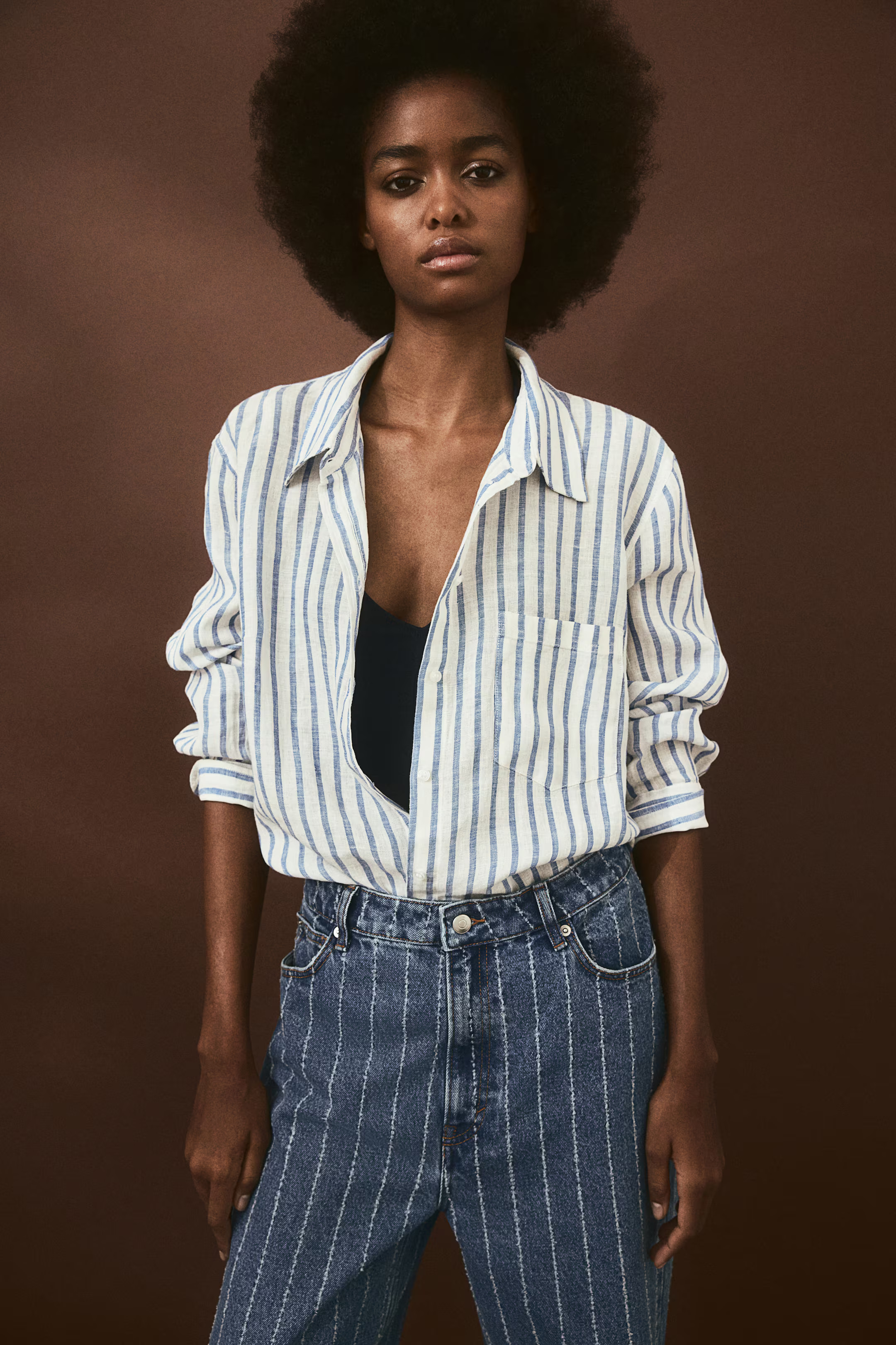 Linen Shirt - White/blue striped - Ladies | H&M US | H&M (US + CA)