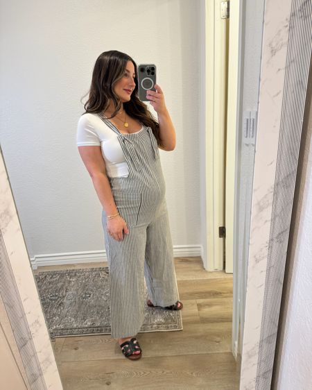 Linen overalls are maternity and petite friendly! Love the front knots and side pockets!! 

Wearing a size medium in overalls and double lined tee 

Sandals TTS

Maternity outfit at 35 weeks pregnant, jumpsuit, petite summer fashion, striped overalls, black and white stripes 

#LTKBump #LTKFindsUnder100 #LTKStyleTip