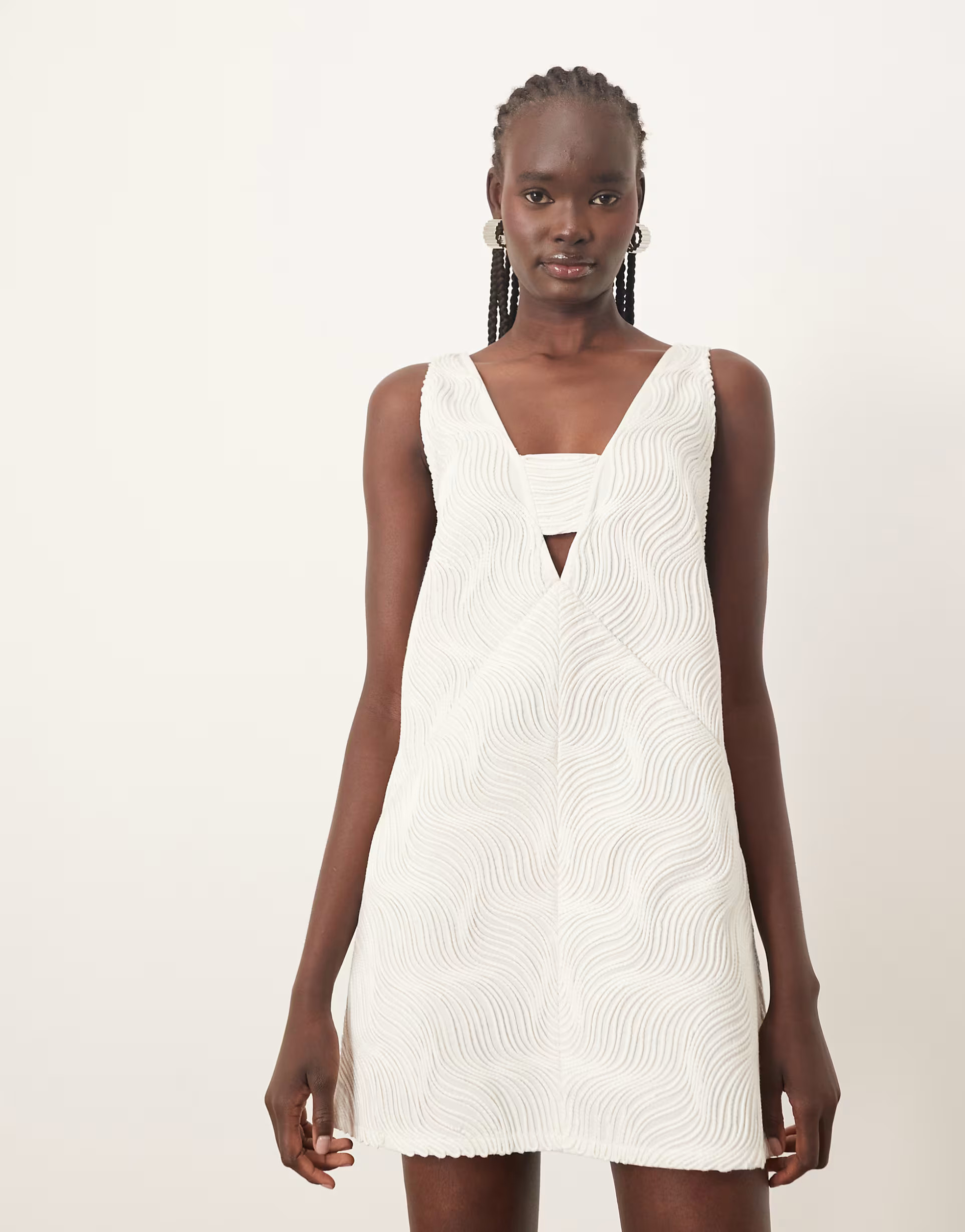 ARRANGE wave textured plunge mini dress in white | ASOS | ASOS (Global)