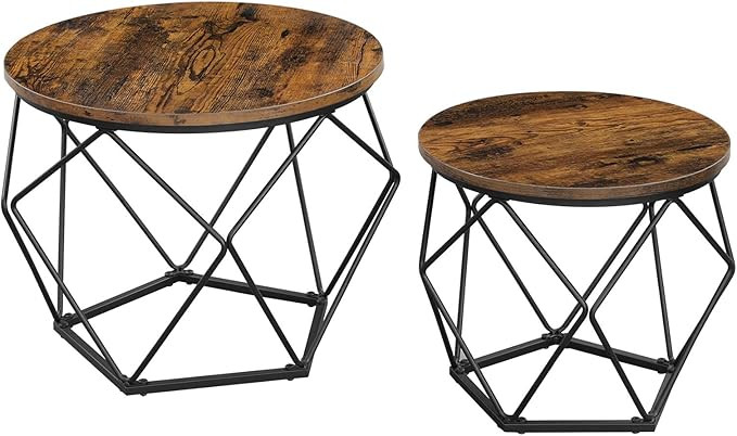 VASAGLE Small Coffee Table Set of 2, Round Coffee Table with Steel Frame, Side End Table for Livi... | Amazon (US)