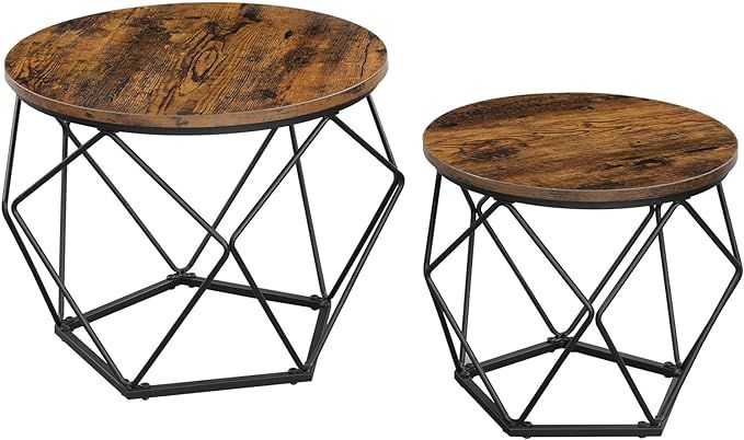 VASAGLE Round Coffee Table Set of 2, Small Coffee Table with Steel Frame, Side End Table for Livi... | Amazon (US)